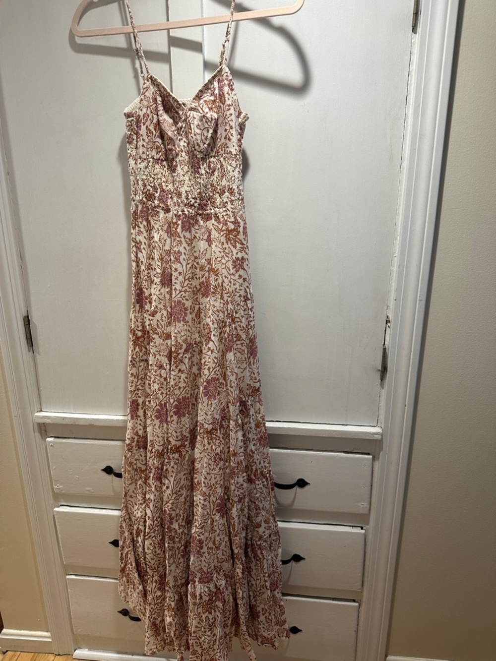 Free People Cream Maxi Dress with Dusty Rose Floral Print